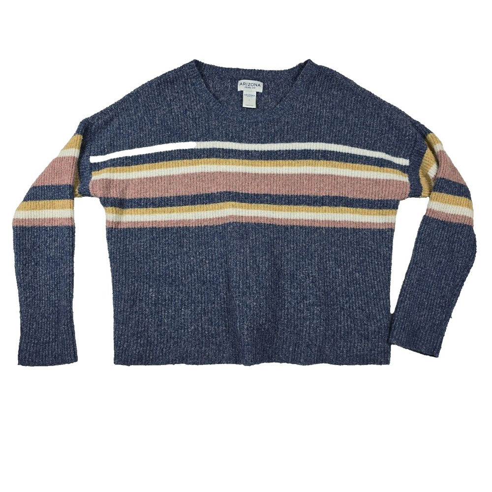Arizona Jean Co Womens Large Blue Striped Ribbed Knit Pullover Sweater L